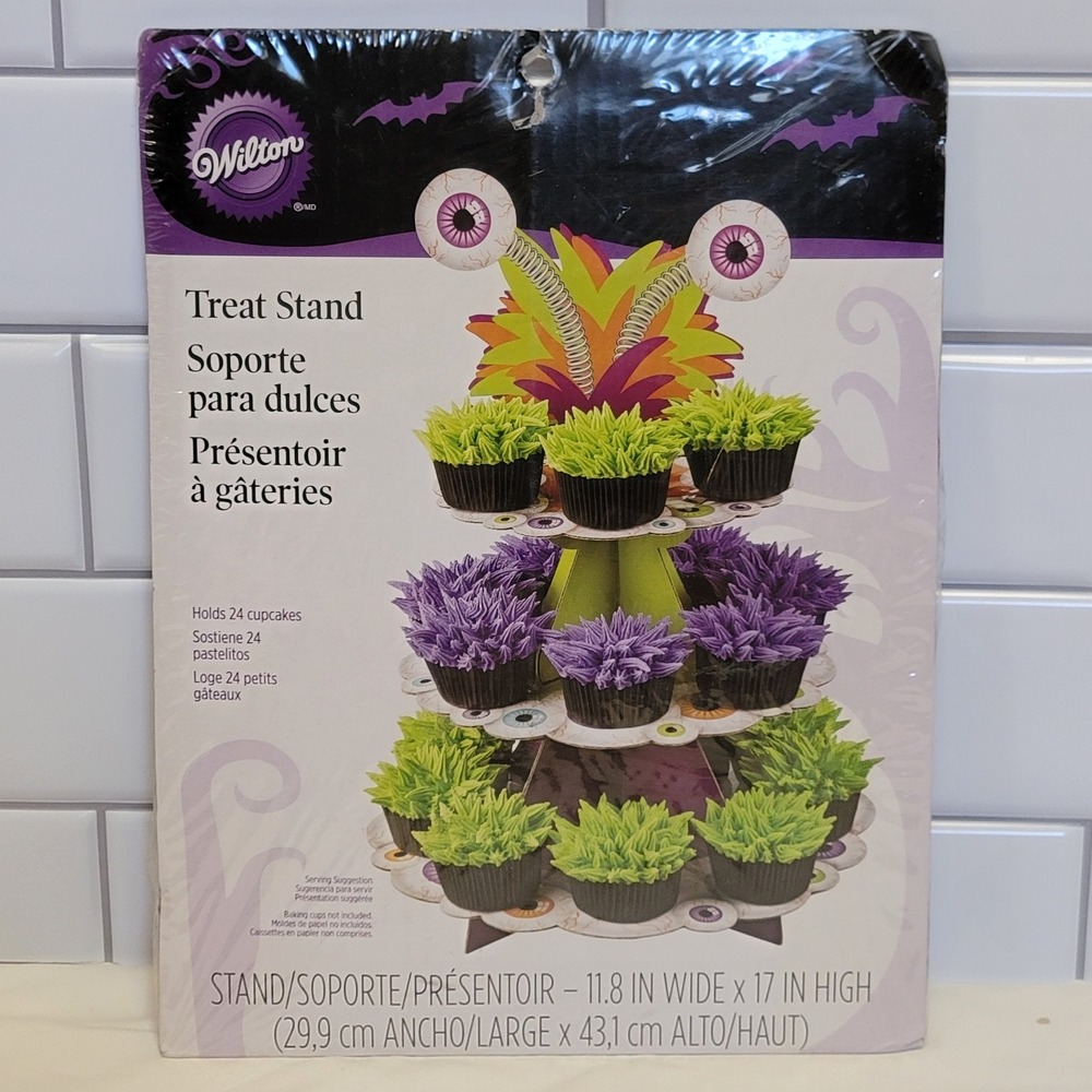 Wilton Eyeball Halloween Treat Stand Cupcake‎ Holder Display Party Orange Green